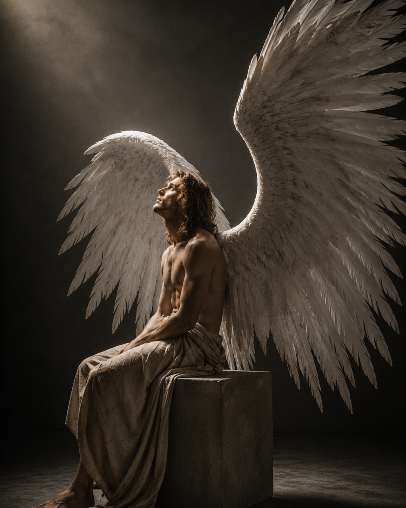Cinematic Angel Portrait with White Wings | Heavenly Fantasy Art