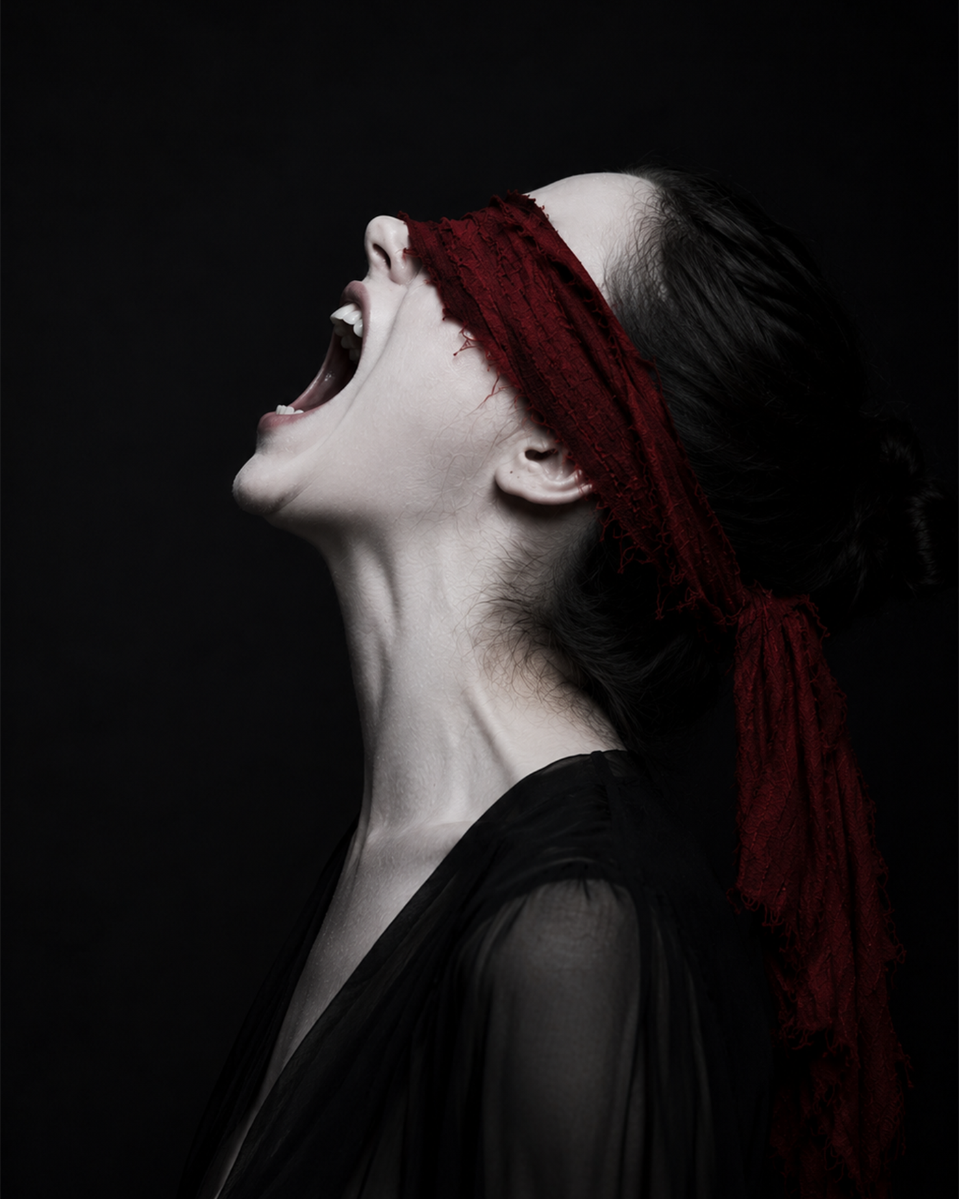 Blindfolded Woman Scream Portrait | Dark Conceptual Fine Art Photography